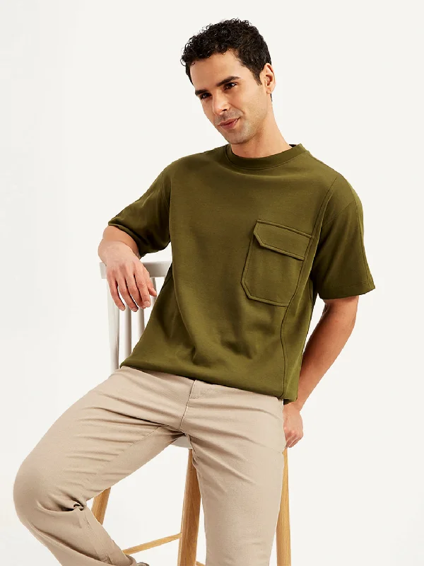 Warm Men's Fleece-Lined TopsMen's Solid Crew Neck Utility T-Shirt