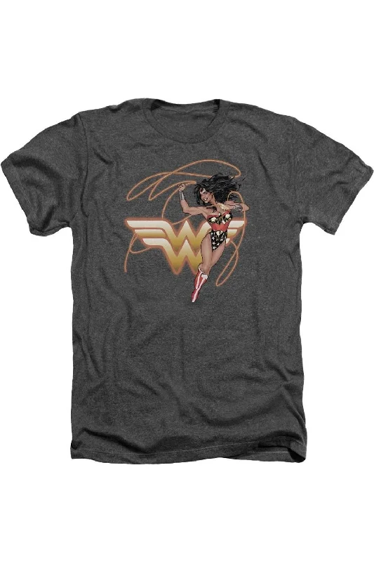 Men's Shirts with Logo EmbossmentsJustice League of America Glowing Lasso Adult Heather Tee / T-Shirt Men's Shirts with Logo EmbossmentsJustice League of America Glowing Lasso Adult Heather Tee / T-Shirt