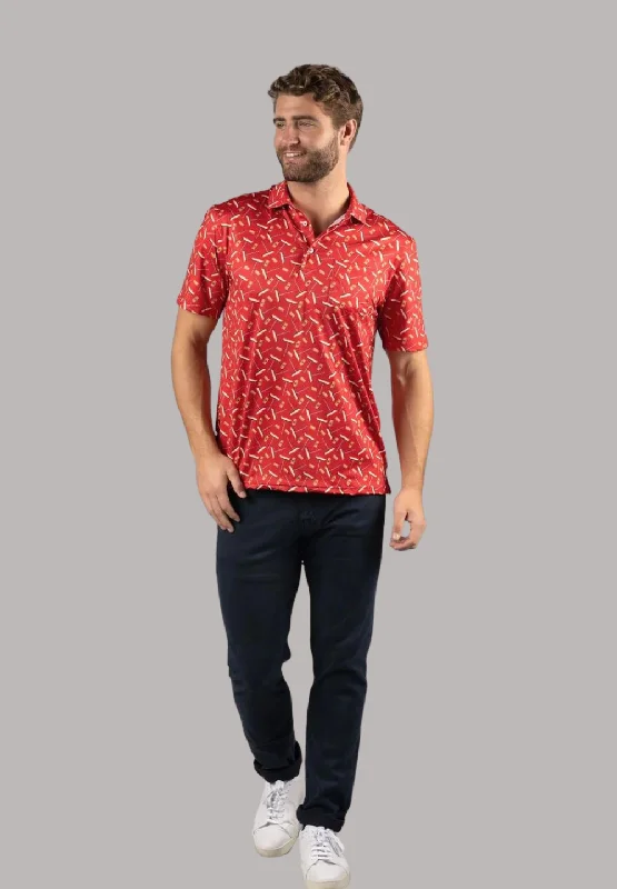 Men's Shirts with Short PlacketsRed with Corks and Corkscrews Polo Shirt