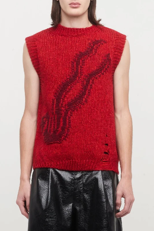 Functional Men's Ski JacketsLu'u Dan Snake Intarsia Vest in Dark Red