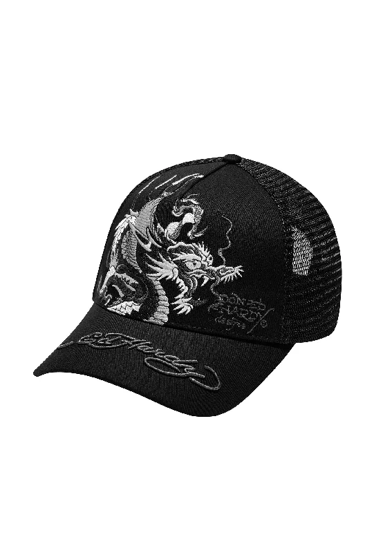 Kids' Sun HatsUnisex Mono Giant Dragon Twill Front Mesh Trucker - Black/Black