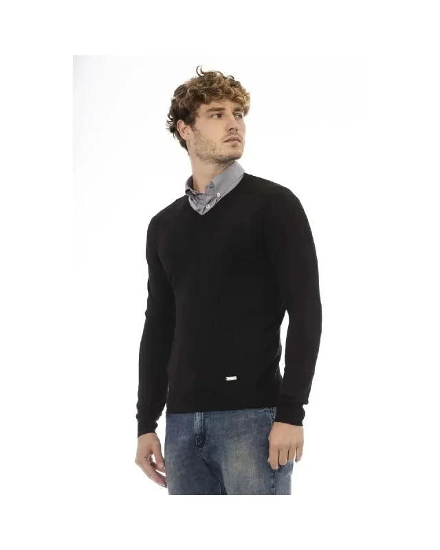 Men's Sweaters with Herringbone PatternsBaldinini Trend Men's Black Wool Sweater - 54 IT Men's Sweaters with Herringbone PatternsBaldinini Trend Men's Black Wool Sweater - 54 IT