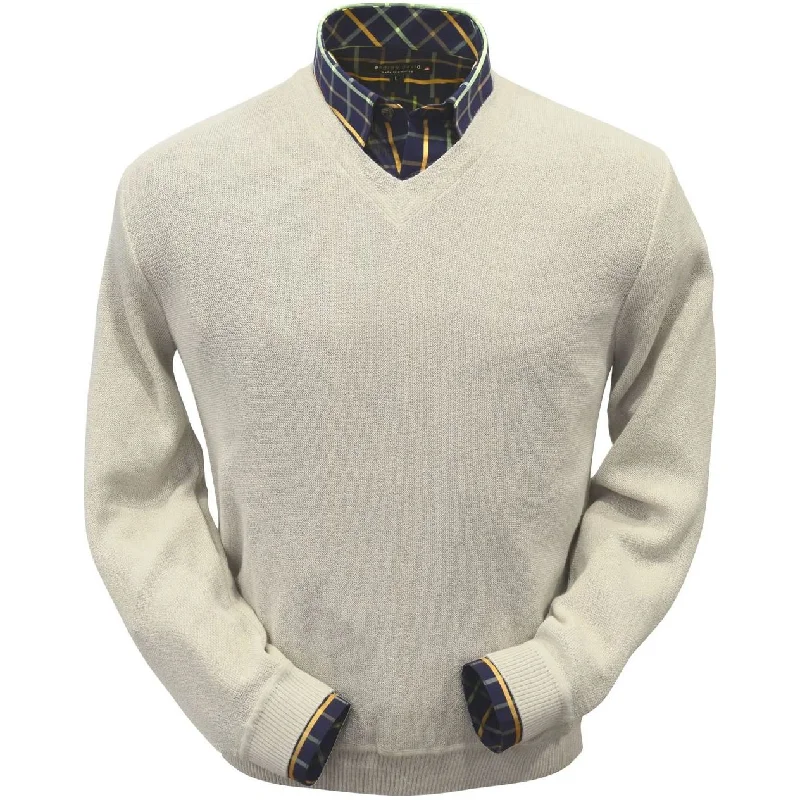 Men's Sweaters with Intarsia DesignsBaby Alpaca 'Links Stitch' V-Neck Sweater in Natural Vanilla by Peru Unlimited Men's Sweaters with Intarsia DesignsBaby Alpaca 'Links Stitch' V-Neck Sweater in Natural Vanilla by Peru Unlimited