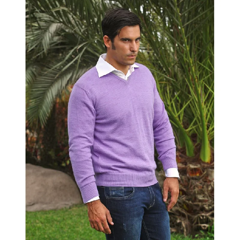 Men's Sweaters with Ribbed HemsRoyal Alpaca V-Neck Sweater in Lilac Heather by Peru Unlimited Men's Sweaters with Ribbed HemsRoyal Alpaca V-Neck Sweater in Lilac Heather by Peru Unlimited