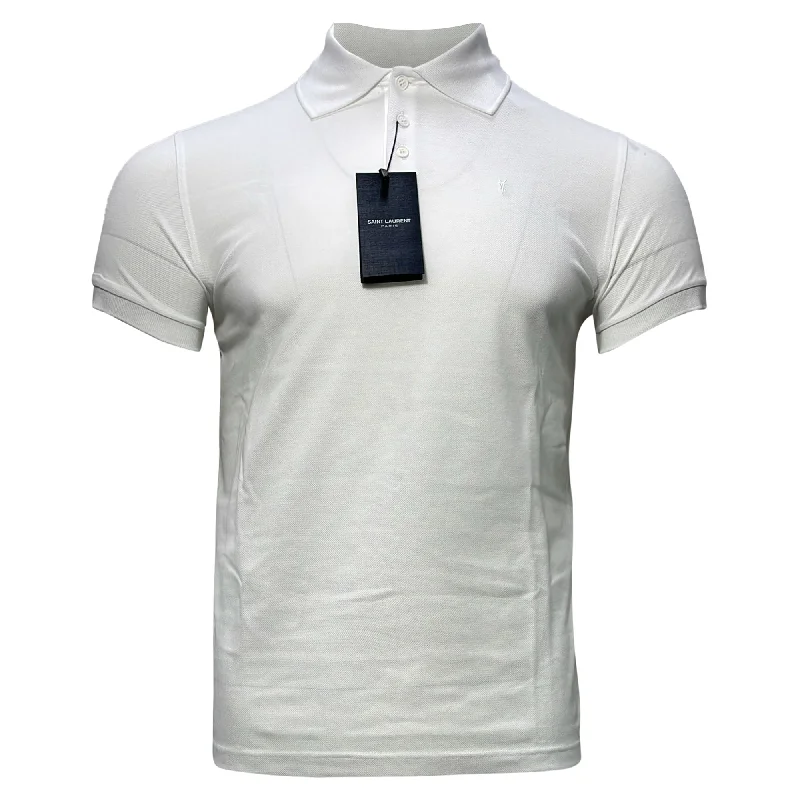 Men's Short-Sleeved ShirtsSaint Laurent Embroidered-Logo Polo Shirt in White Cotton Men's Short-Sleeved ShirtsSaint Laurent Embroidered-Logo Polo Shirt in White Cotton