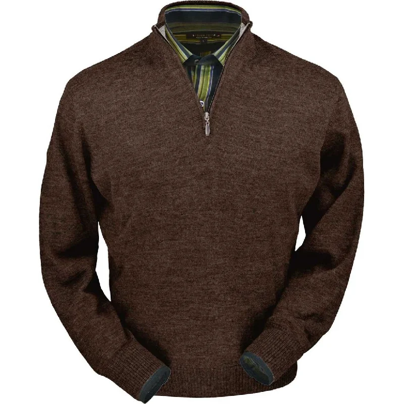 Men's Sweaters with Three-Quarter SleevesRoyal Alpaca Half-Zip Mock Neck Sweater in Chocolate Heather by Peru Unlimited