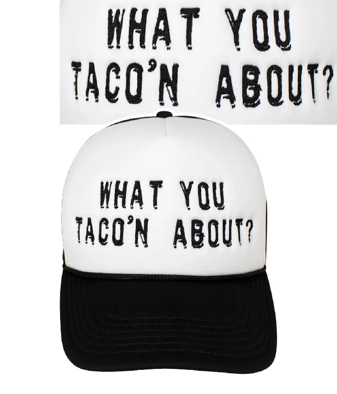 Patterned Beanie Caps"What You Taco'n About?" Foam Trucker Novelty Hat