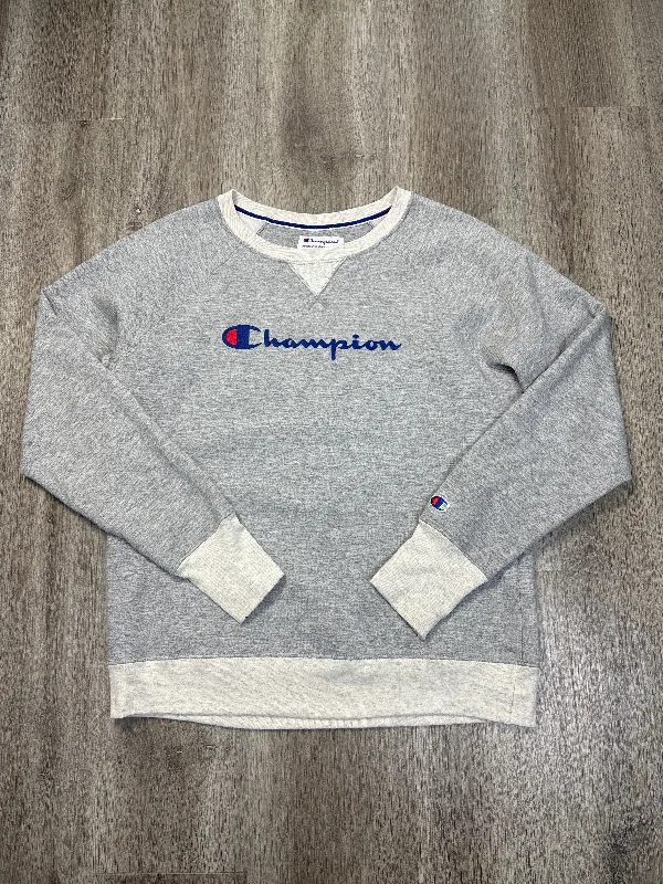 Men's Hoodies with ThumbholesSweatshirt Crewneck By Champion In Grey, Size: M