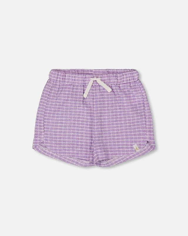 High-Quality and Long-Lasting Men's Denim ShortsCrinkle Short White Checkered Lilac High-Quality and Long-Lasting Men's Denim ShortsCrinkle Short White Checkered Lilac