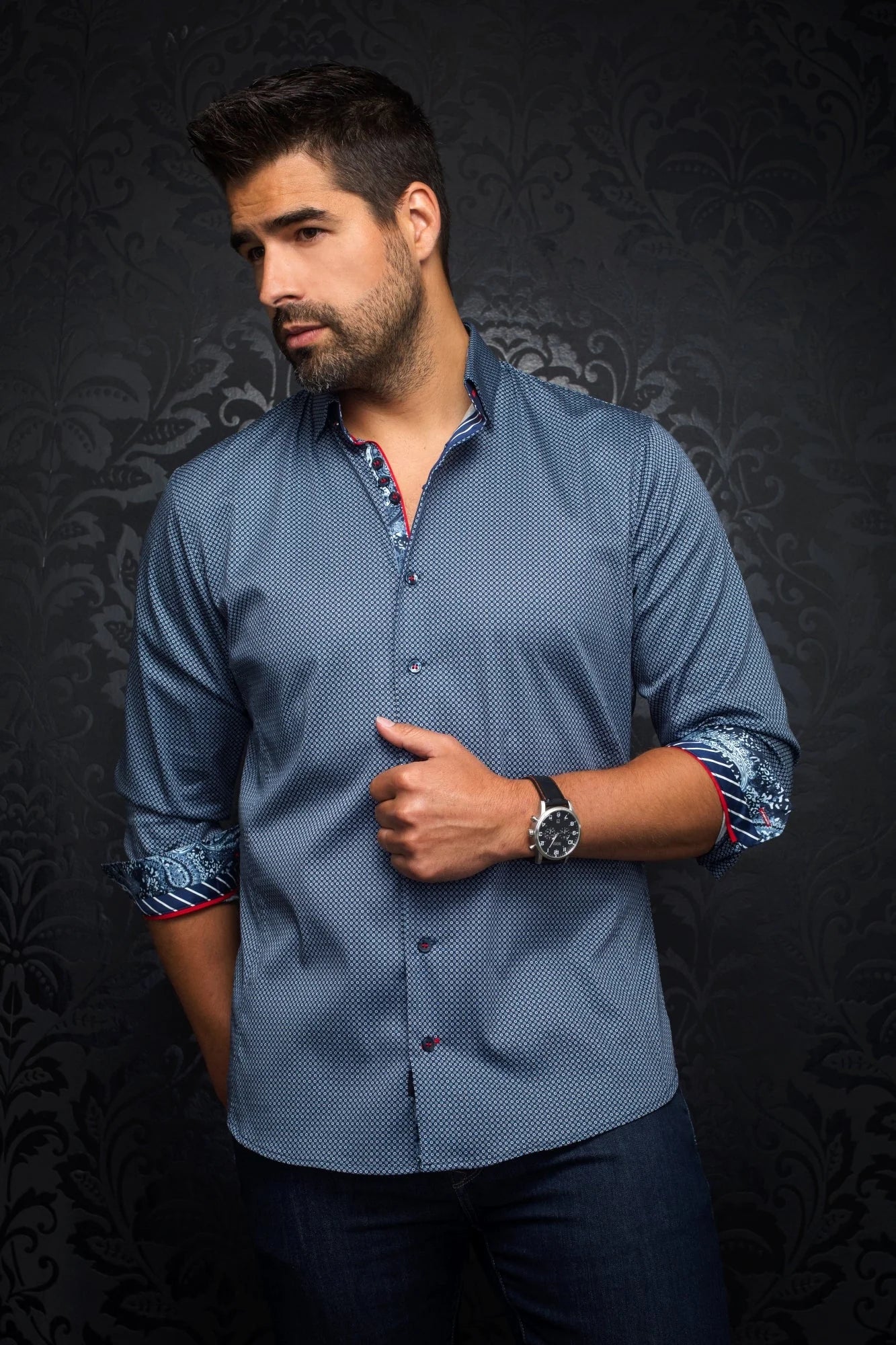 Men's Vintage T-Shirts for a Retro VibeAu Noir Blondel Dark Blue Dress Shirt - VO-000554 Men's Vintage T-Shirts for a Retro VibeAu Noir Blondel Dark Blue Dress Shirt - VO-000554