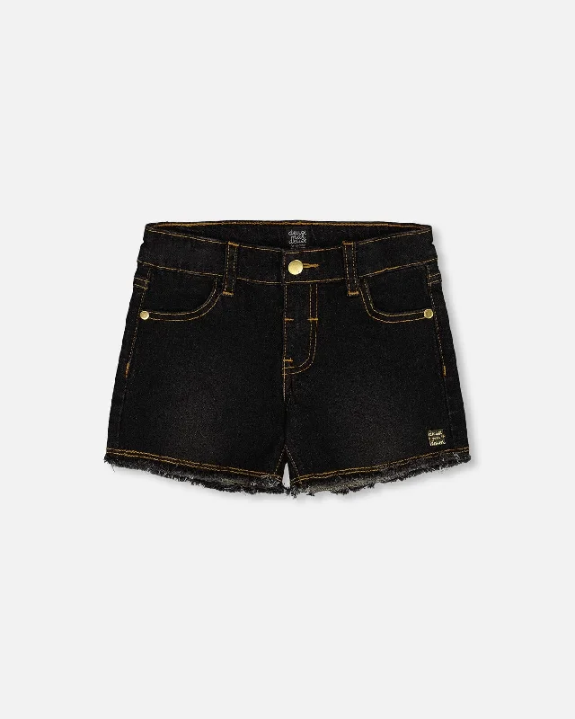 Practical and Stylish Men's Cargo ShortsJean Short With Embroidery Black Jeans