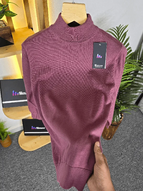 Men's Shirts with Embroidered DesignsHigh Neck Full Sleeve T-Shirt Burgundy