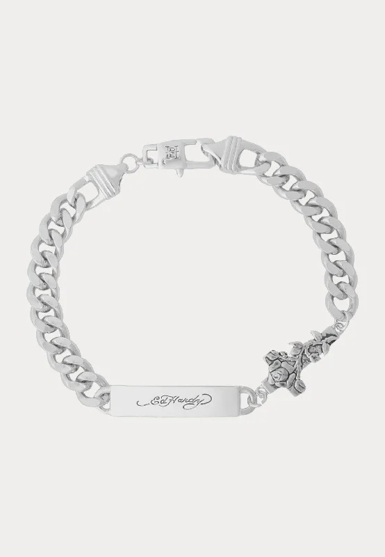 Cool Snapback HatsCross & Rose Thorn Cuban Chain Id-Style Bracelet - Silver