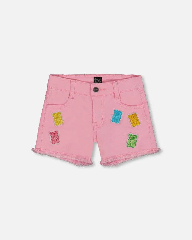 Men's Cool Linen Shorts for SummerJean Short With Embroidery Pink And Multicolored Gummies Men's Cool Linen Shorts for SummerJean Short With Embroidery Pink And Multicolored Gummies