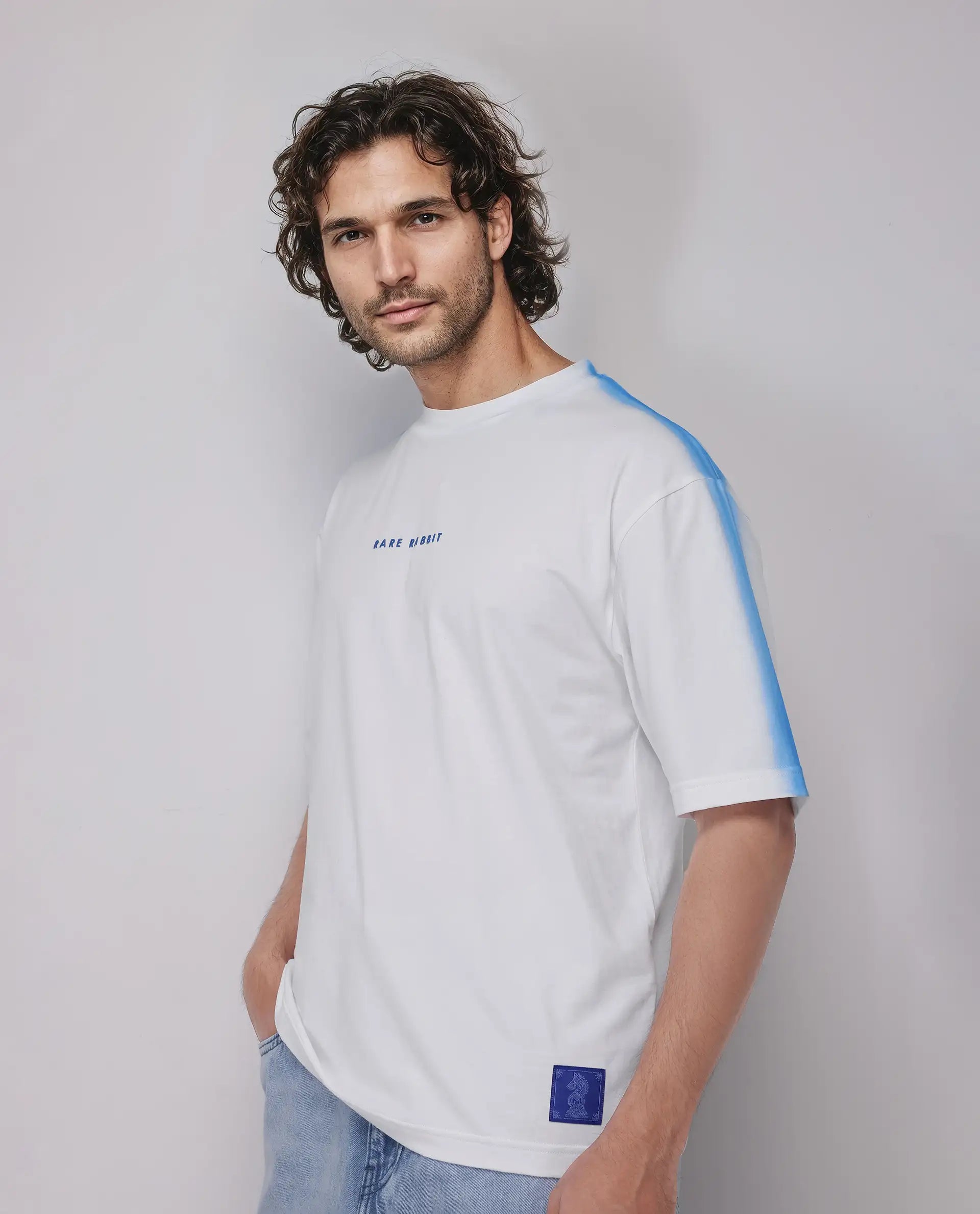 Breathable Men's Mesh TopsRare Rabbit Men's Kruv White Cotton Fabric Half Sleeve Crew Neck Boxy Fit Printed T-Shirt Breathable Men's Mesh TopsRare Rabbit Men's Kruv White Cotton Fabric Half Sleeve Crew Neck Boxy Fit Printed T-Shirt