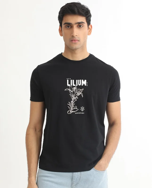 Men's Shirts with Roll-Up SleevesRare Rabbit Men's Quet Black Crew Neck With Botanical Chest Graphic Half Sleeves Slim Fit T-Shirt Men's Shirts with Roll-Up SleevesRare Rabbit Men's Quet Black Crew Neck With Botanical Chest Graphic Half Sleeves Slim Fit T-Shirt