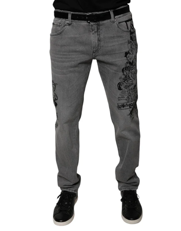 Workwear Men's JeansDolce & Gabbana Graphic Print Cotton Skinny blue Men's Jeans