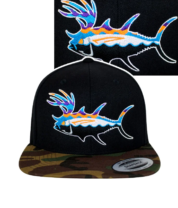 Reversible Bucket Hats"Buck-Eye Explorer" Unisex Black & Camo Flatbill Snapback Hat