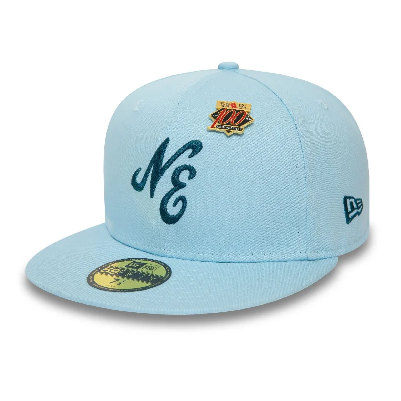 Embroidered Bucket HatsNew Era Script Pastel Blue 59FIFTY Fitted Cap