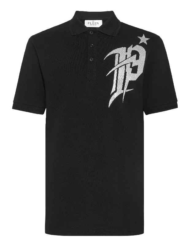 Men's Shirts with Patchwork SleevesSlim Fit Polo shirt SS Gothic Plein with Crystals Men's Shirts with Patchwork SleevesSlim Fit Polo shirt SS Gothic Plein with Crystals