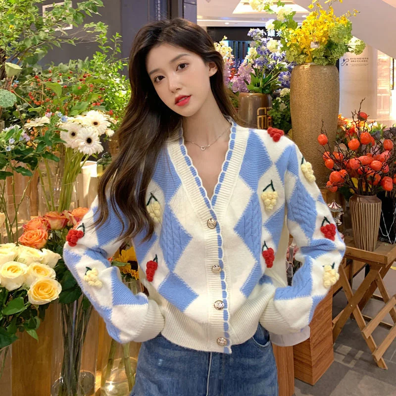 Comfortable Men's Cotton SweatersKittenAlarm - Long Sleeve V-Neck Fruits Pattern Sweater Comfortable Men's Cotton SweatersKittenAlarm - Long Sleeve V-Neck Fruits Pattern Sweater