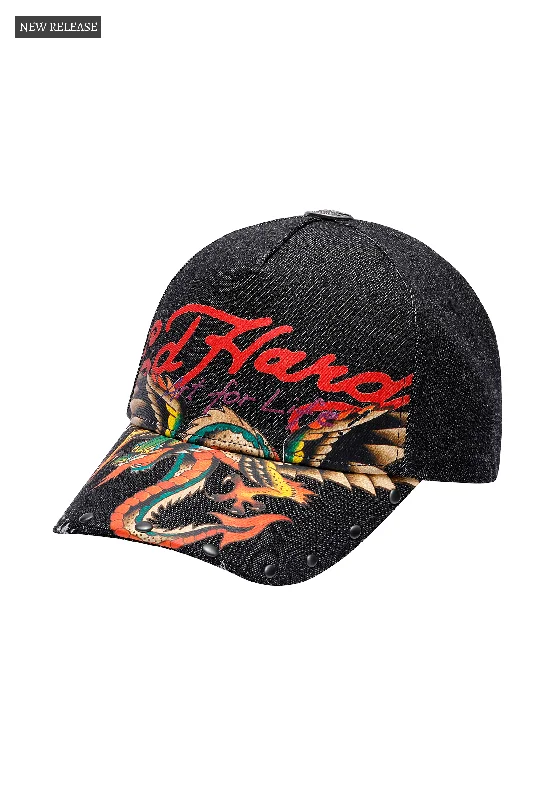 Gentlemen's Fedora HatsUnisex Art For Life Denim 6 Panel Acid Wash Distressed Cap - Meteorite