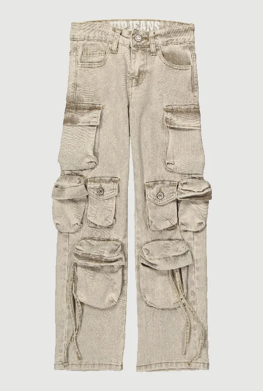 Men's Jeans for a Night OutGirls VIP Multi Pocket Mineral Wash Cargo Jeans