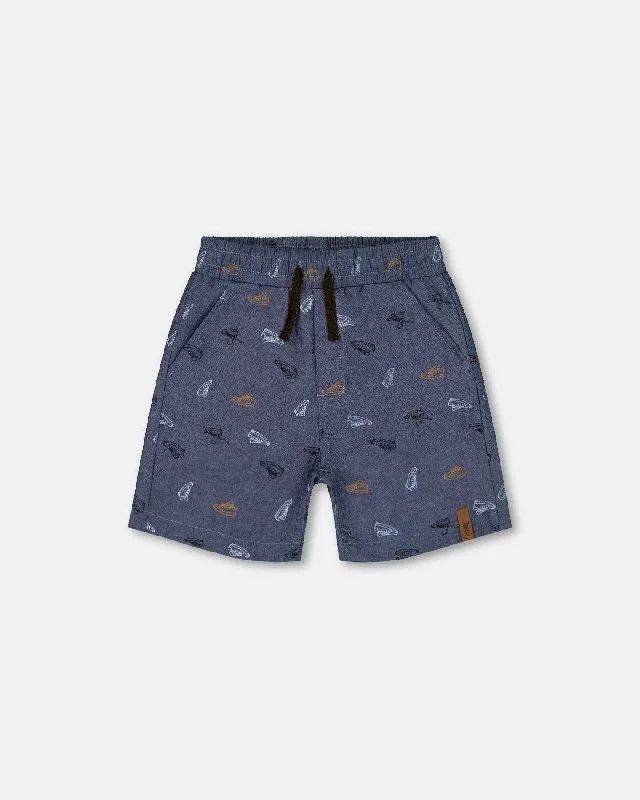 Men's Water-Resistant Swim and Beach ShortsPrinted Chambray Short Gray, White And Tan Men's Water-Resistant Swim and Beach ShortsPrinted Chambray Short Gray, White And Tan
