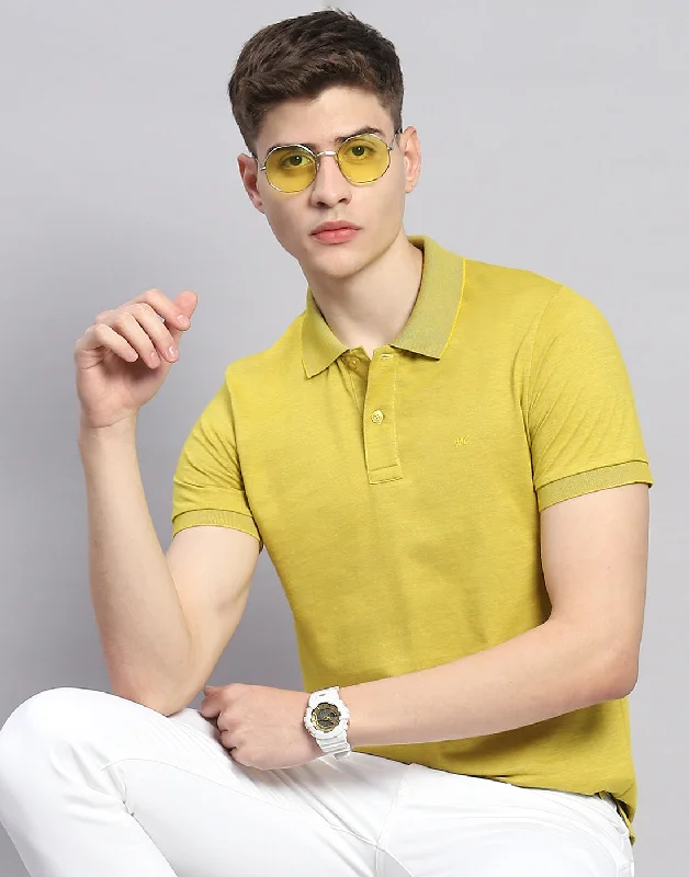 Men's Shirts with Pin CollarsMen Lime Green Solid Polo Collar Half Sleeve T-Shirt