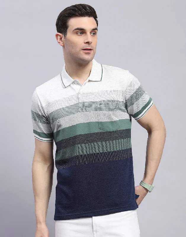 Men's Tailored Shirts for a Professional AppearanceMen Green Stripe Polo Collar Half Sleeve T-Shirt Men's Tailored Shirts for a Professional AppearanceMen Green Stripe Polo Collar Half Sleeve T-Shirt