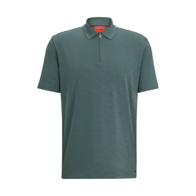 Men's Shirts with Adjustable HemlinesCotton-blend polo shirt with zip placket
