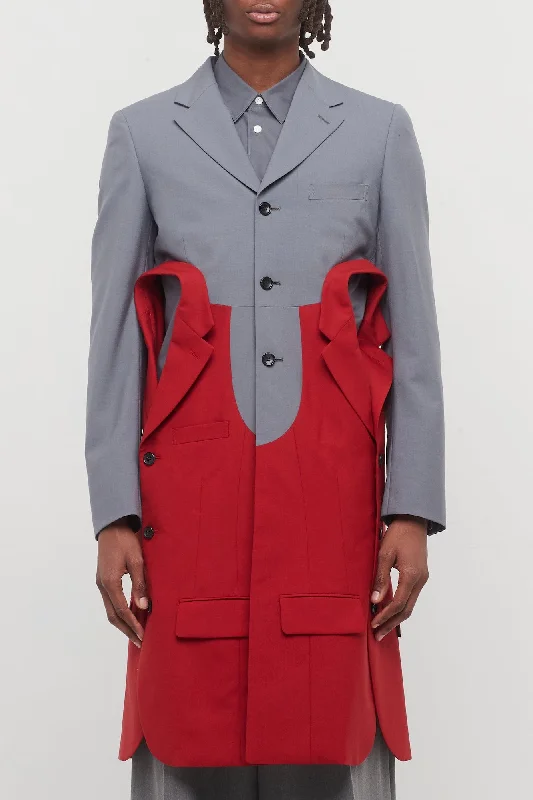 Modern Men's Field JacketsComme Des Garçons Homme Plus Reconstructed Blazer in Grey and Red Modern Men's Field JacketsComme Des Garçons Homme Plus Reconstructed Blazer in Grey and Red