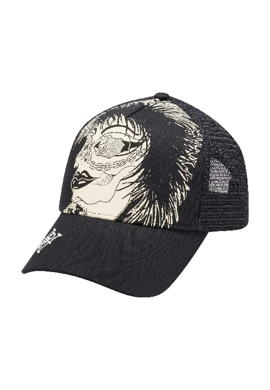 Durable Work HatsUnisex Pretty In Punk Twill Front Mesh Trucker - Black/Black