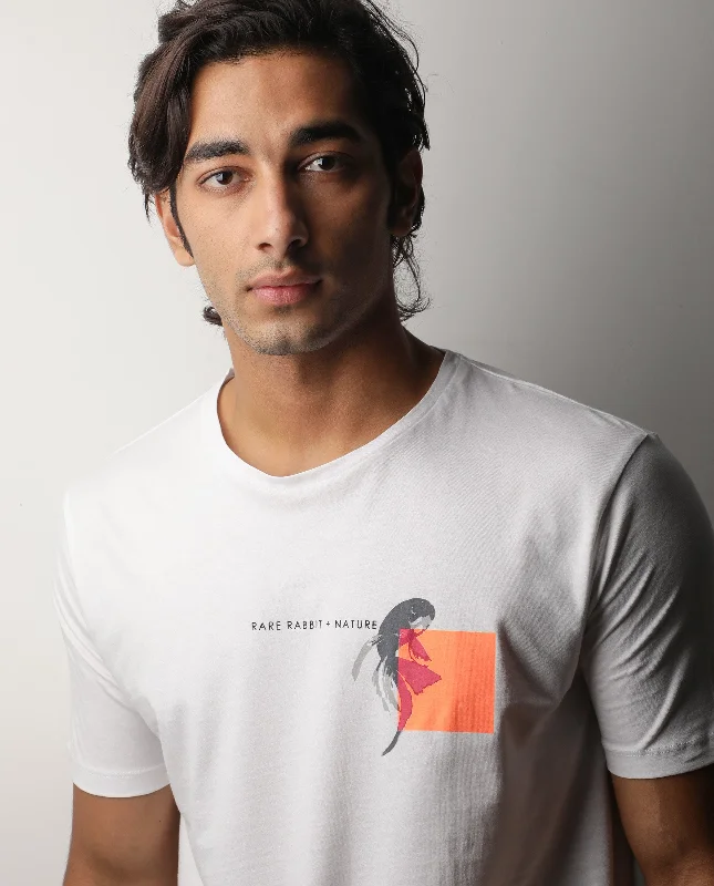 Men's Shirts with Patch PocketsRare Rabbit Men's Gol White Cotton Fabric Crew Neck Half Sleeves Slim Fit Graphic Print T-Shirt Men's Shirts with Patch PocketsRare Rabbit Men's Gol White Cotton Fabric Crew Neck Half Sleeves Slim Fit Graphic Print T-Shirt