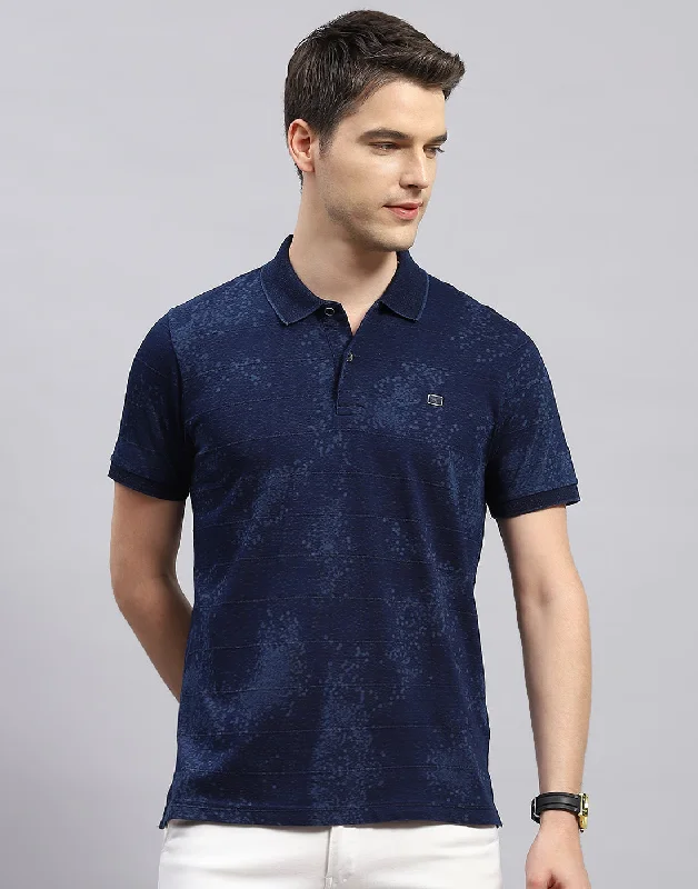 Men's Shirts for Beach OutingsMen Navy Blue Solid Polo Collar Half Sleeve T-Shirt