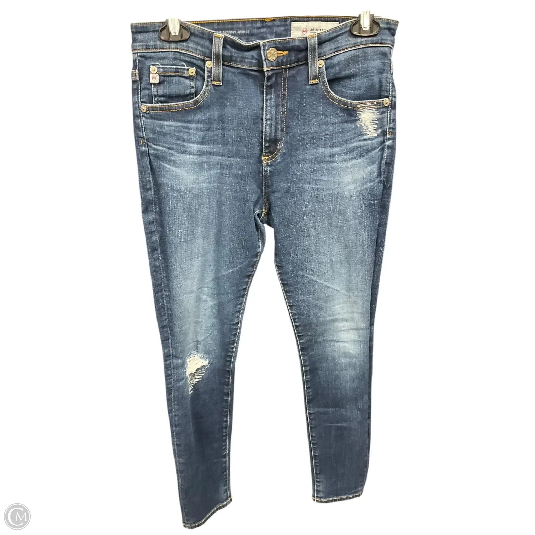 Leather Patch Embellished Men's JeansJeans Skinny By Adriano Goldschmied In Blue Denim, Size: 4 Leather Patch Embellished Men's JeansJeans Skinny By Adriano Goldschmied In Blue Denim, Size: 4