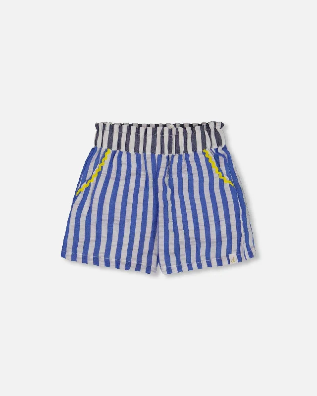 Cool and Crisp Men's Summer Linen and Cotton ShortsSeersucker Short Blue And White Striped Cool and Crisp Men's Summer Linen and Cotton ShortsSeersucker Short Blue And White Striped