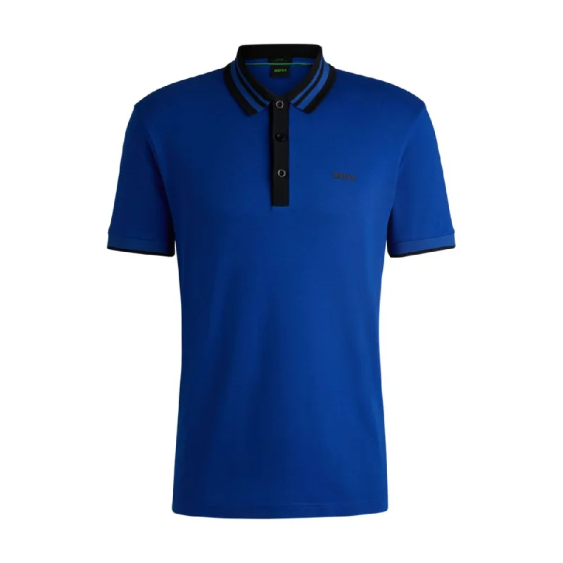 Men's Shirts with Adjustable CuffsInterlock-cotton polo shirt with striped collar