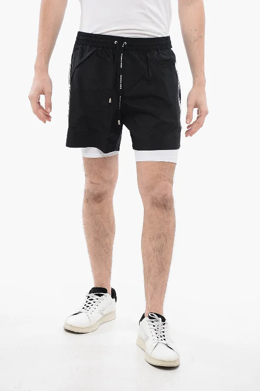 Men's Quick-Dry Swim and Beachwear ShortsBalmain Double-Layered Running Shorts With Side Logoed Bands Men's Quick-Dry Swim and Beachwear ShortsBalmain Double-Layered Running Shorts With Side Logoed Bands