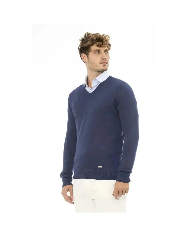 Men's Sweaters with Elastic WaistbandsBaldinini Trend Men's Blue Modal Sweater - 52 IT Men's Sweaters with Elastic WaistbandsBaldinini Trend Men's Blue Modal Sweater - 52 IT