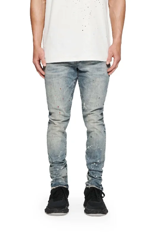 Men's Jeans with a Destroyed LookMid Rise Slim Jean In Vintage Spotted Indigo