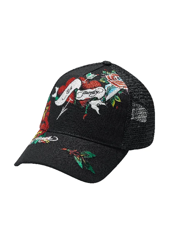 Big Size Fedora HatsUnisex Love Ed Twill Front Mesh Trucker Cap - Black