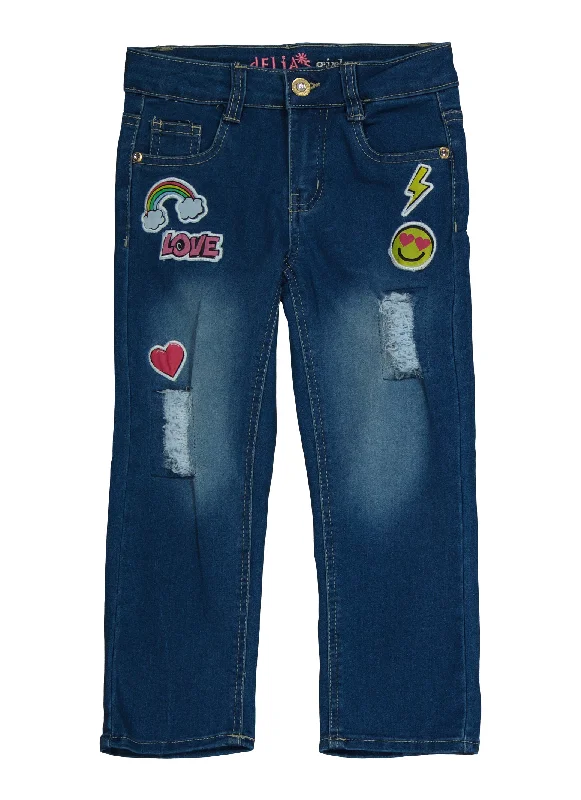 Leather Patch Men's JeansLittle Girls Patch and Repair Graphic Wide Leg Jeans