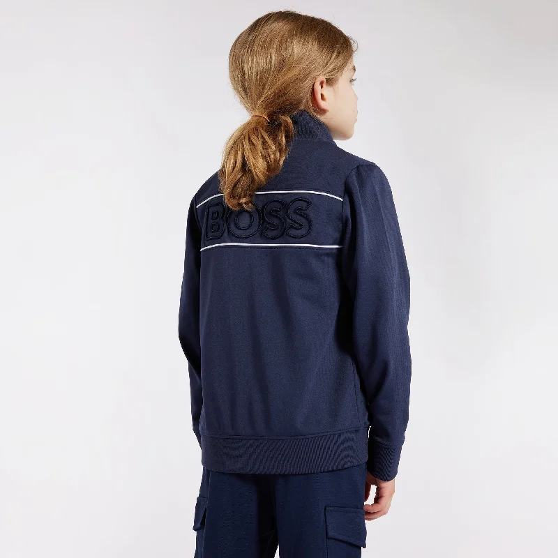Men's Sweaters with High-Low HemlinesNavy Logo Zip Up Sweatshirt