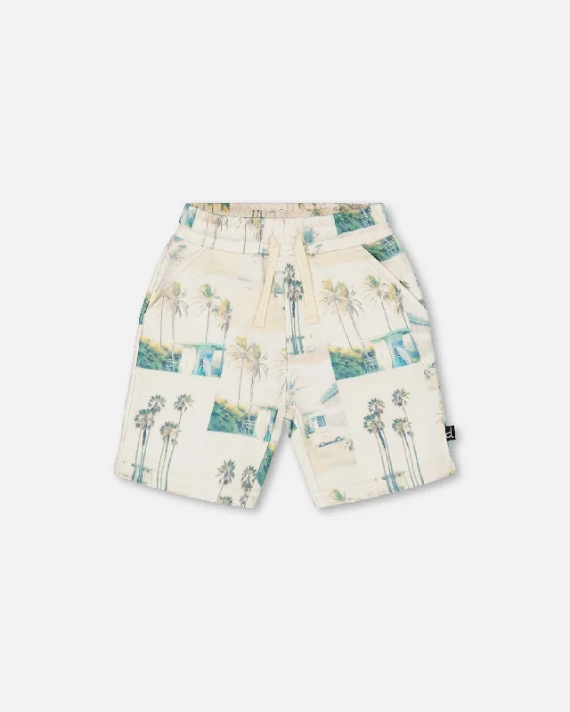 High-Quality and Long-Lasting Men's Denim ShortsPrinted French Terry Short Beige Palm Tree And Teal High-Quality and Long-Lasting Men's Denim ShortsPrinted French Terry Short Beige Palm Tree And Teal