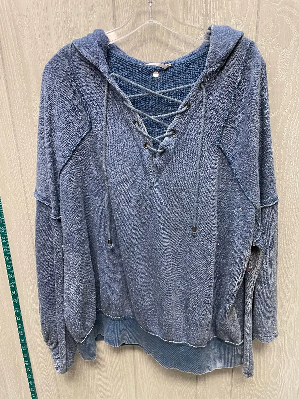 Men's Hoodies with High-Low HemlinesSweatshirt Hoodie By Free People In Blue, Size: L Men's Hoodies with High-Low HemlinesSweatshirt Hoodie By Free People In Blue, Size: L