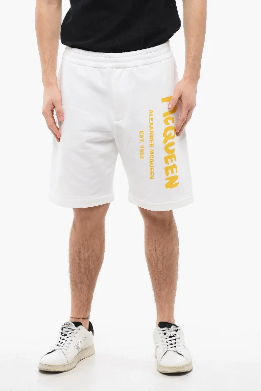 Durable Men's Heavy-Duty ShortsAlexander Mcqueen Brushed Cotton Shorts With Printed Logo Durable Men's Heavy-Duty ShortsAlexander Mcqueen Brushed Cotton Shorts With Printed Logo