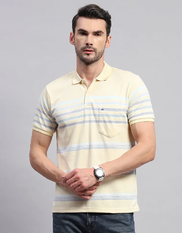 Men's Shirts for Outdoor ActivitiesMen Yellow Stripe Polo Collar Half Sleeve T-Shirt Men's Shirts for Outdoor ActivitiesMen Yellow Stripe Polo Collar Half Sleeve T-Shirt