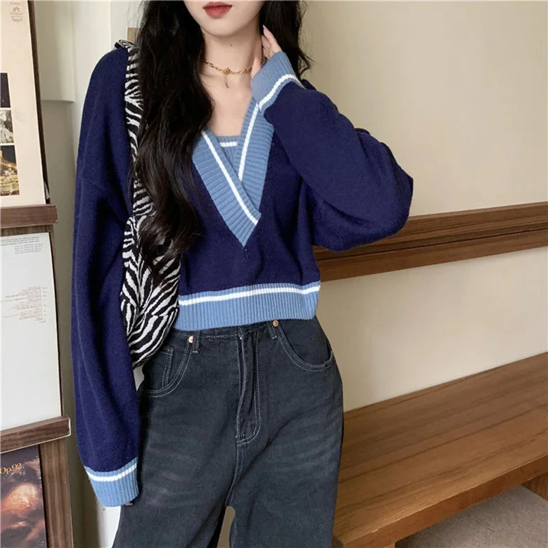Men's Sweaters with ButtonsKittenAlarm - Long Sleeve V-Neck Knitted Cropped Sweater Men's Sweaters with ButtonsKittenAlarm - Long Sleeve V-Neck Knitted Cropped Sweater