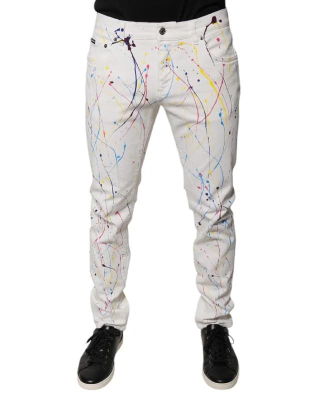 Men's Jeans with EmbroideryDolce & Gabbana Color Splash Print Skinny blue Men's Jeans Men's Jeans with EmbroideryDolce & Gabbana Color Splash Print Skinny blue Men's Jeans